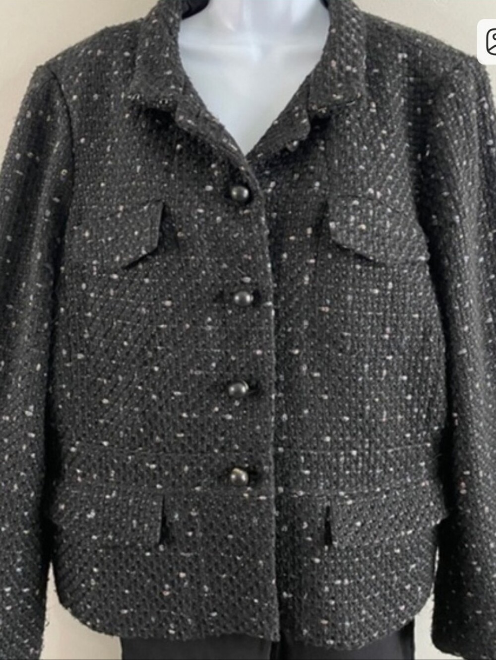 Ann Taylor Black Tweed Button-Up Blazer